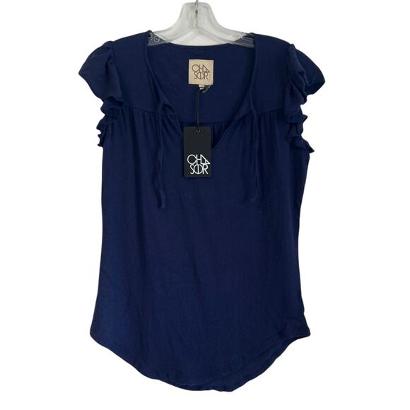 NWT Chaser Tie Front Flutter Sleeve Top Scoop Hem, Blue, Women’s Medium - Picture 1 of 3